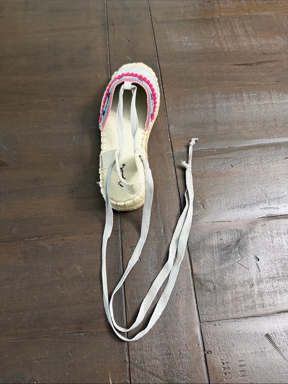 Qupid Light Gray Espadrille Flats with Pink & Aqua Trim